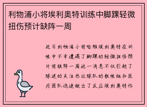 利物浦小将埃利奥特训练中脚踝轻微扭伤预计缺阵一周 利物浦小将埃利奥特训练中脚踝轻微扭伤预计缺阵一周